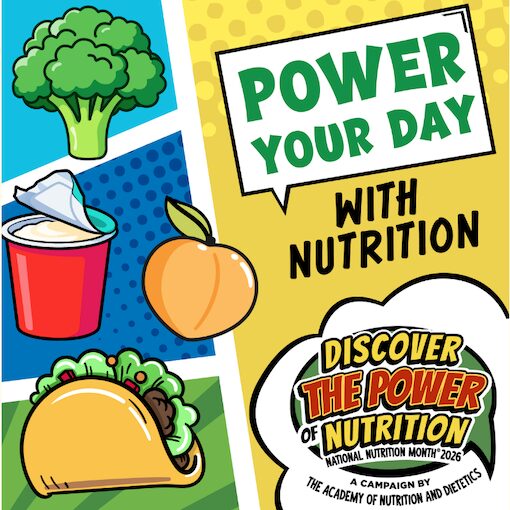 Graphic featuring cartoon food items that promotes Healthy Nutrition workshop event